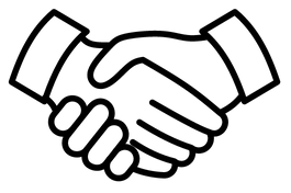Black line icon of two hands shaking