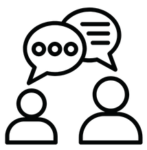 Black line icon of two people having a conversation