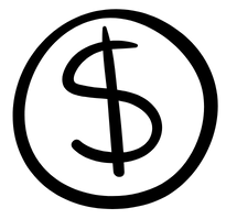 Black line icon of a circle with a large dollar sign in the middle