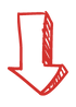 Orange line icon in a sketch style of an arrow pointing down