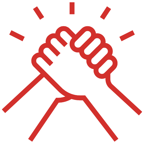 An icon of two hands holding each other in celebration