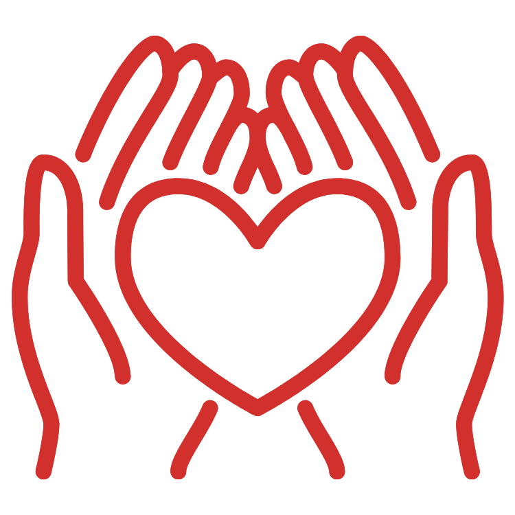 An icon of two hands holding a heart to represent care